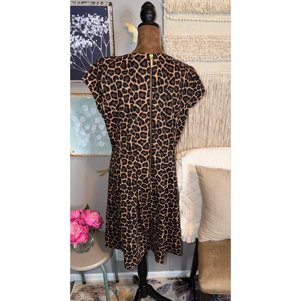 Michael Kors Leopard Print Cap Sleeve Shift Dress Size 14 EUC - Picture 6 of 12
